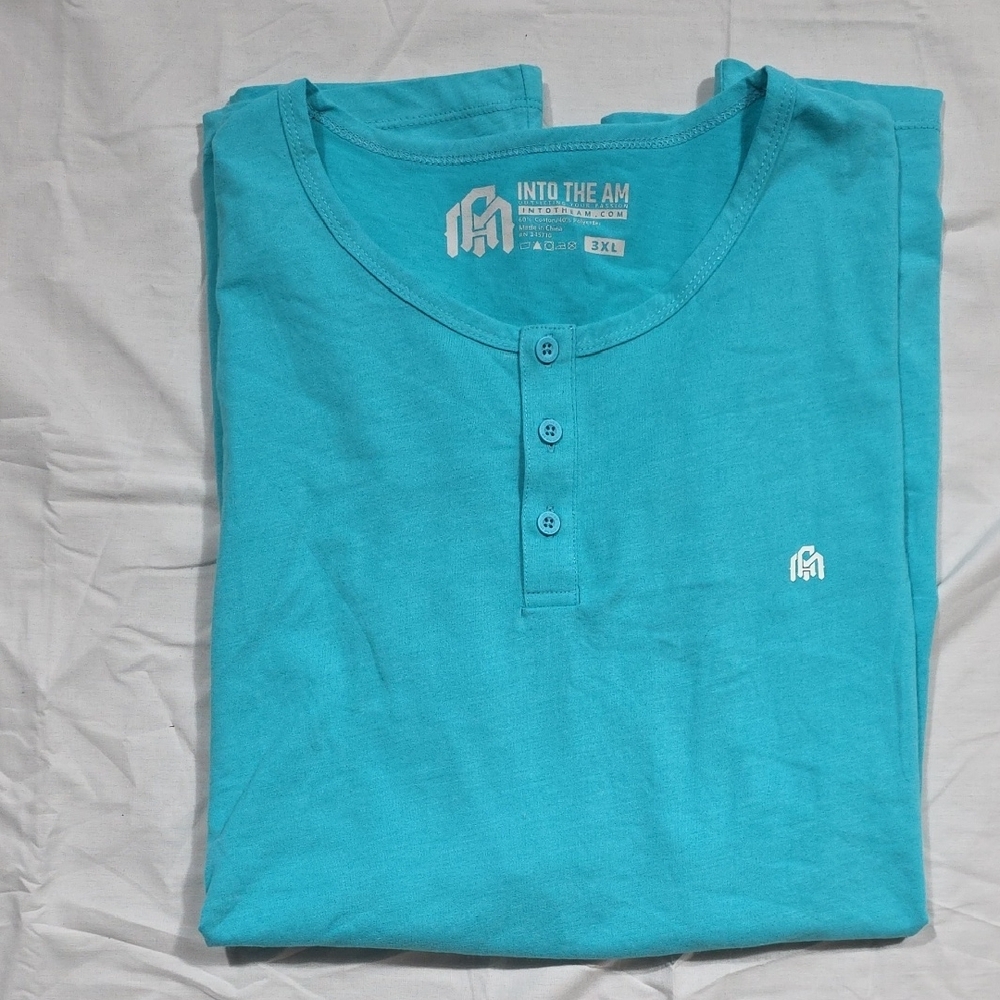 Men's Into The AM Turquoise HenleyShort Sleeve Tee